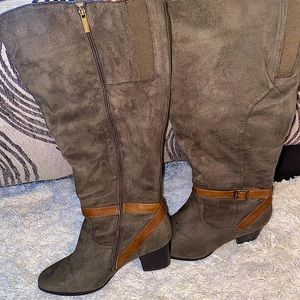 Wide Calf Knee-High Boots -Olive